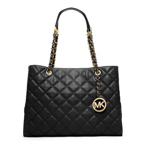 michael kors large susannah quilted tote black|Authentic MICHAEL Michael Kors Black Susannah Quilted .